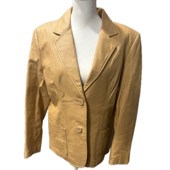 Uniform John Paul Richard Tan Leather Blazer Size 12 Petite EUC - Picture 1 of 6